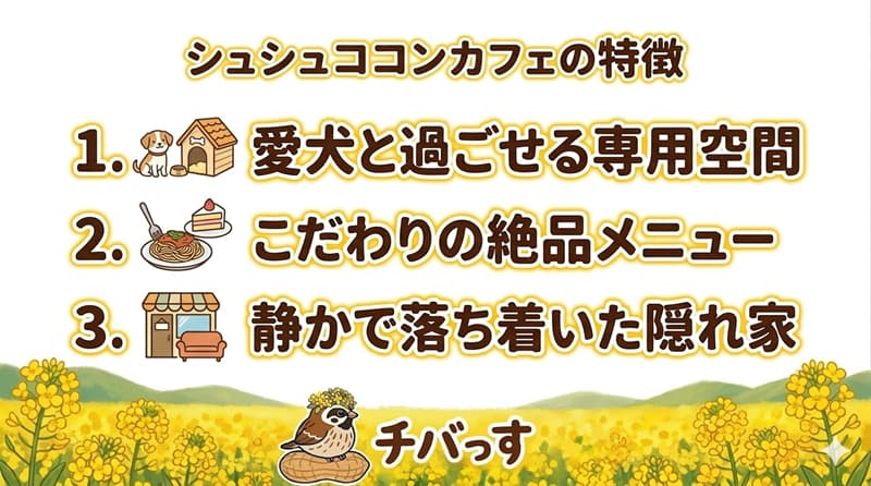 千葉県佐倉市「chouchou cocon cafe(シュシュココンカフェ)」の特徴をまとめた画像