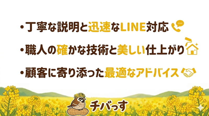 千葉県稲毛区の外壁塗装「マナカリフォーム株式会社」の特徴をまとめた画像