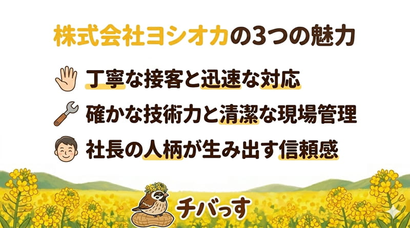千葉県佐倉市の外壁塗装「株式会社ヨシオカ」の特徴をまとめた画像
