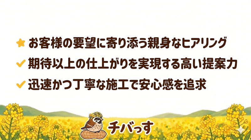 千葉県佐倉市のリフォーム会社「株式会社スリーエイトホーム」の特徴をまとめた画像