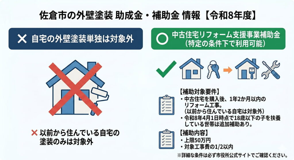 千葉県佐倉市の外壁塗装にも使える「中古住宅リフォーム支援事業補助金」特徴や注意点をまとめた図解