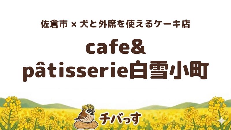 佐倉市西志津のカフェ「cafe& pâtisserie白雪小町」の口コミ・評判記事のアイキャッチ。季節のパフェと犬と使える外席