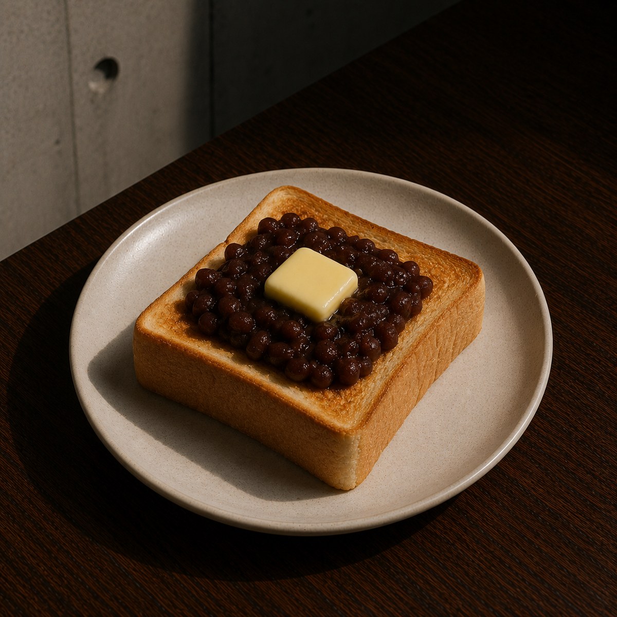 見本の架空の店 café shuman の厚切りトースト（あんバター）